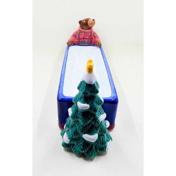 St Nicholas Square Christmas Tidbit Cracker Dish 1999 Bear Christmas Tree - Picture 3 of 14